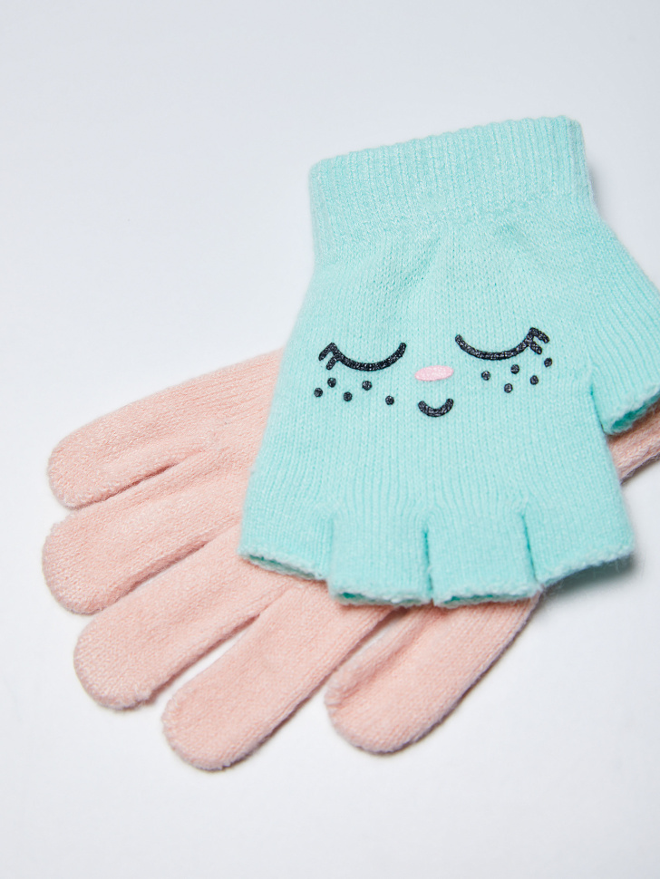 Комплект из перчаток и митенок для девочек (принт, 3 - 4 YEARS) sela 4603375475051 - фото 2