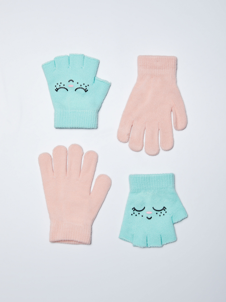 Комплект из перчаток и митенок для девочек (принт, 3 - 4 YEARS) sela 4603375475051 - фото 3