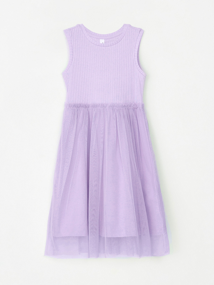 Платье с юбкой из сетки для девочек (сиреневый, 128) sela 4680168612367 - фото 4