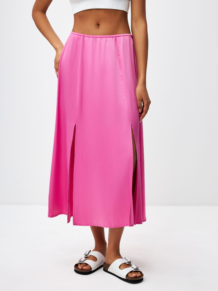 Сатиновая юбка миди с разрезами (розовый, XS) sela 4680168490866 - фото 2