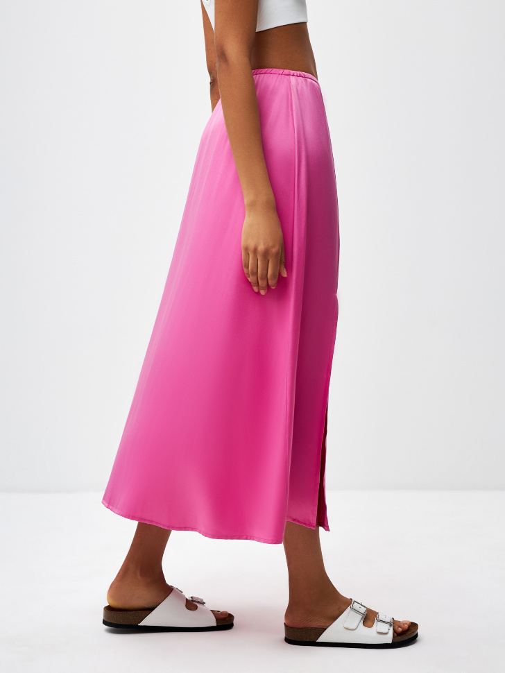 Сатиновая юбка миди с разрезами (розовый, XS) sela 4680168490866 - фото 4
