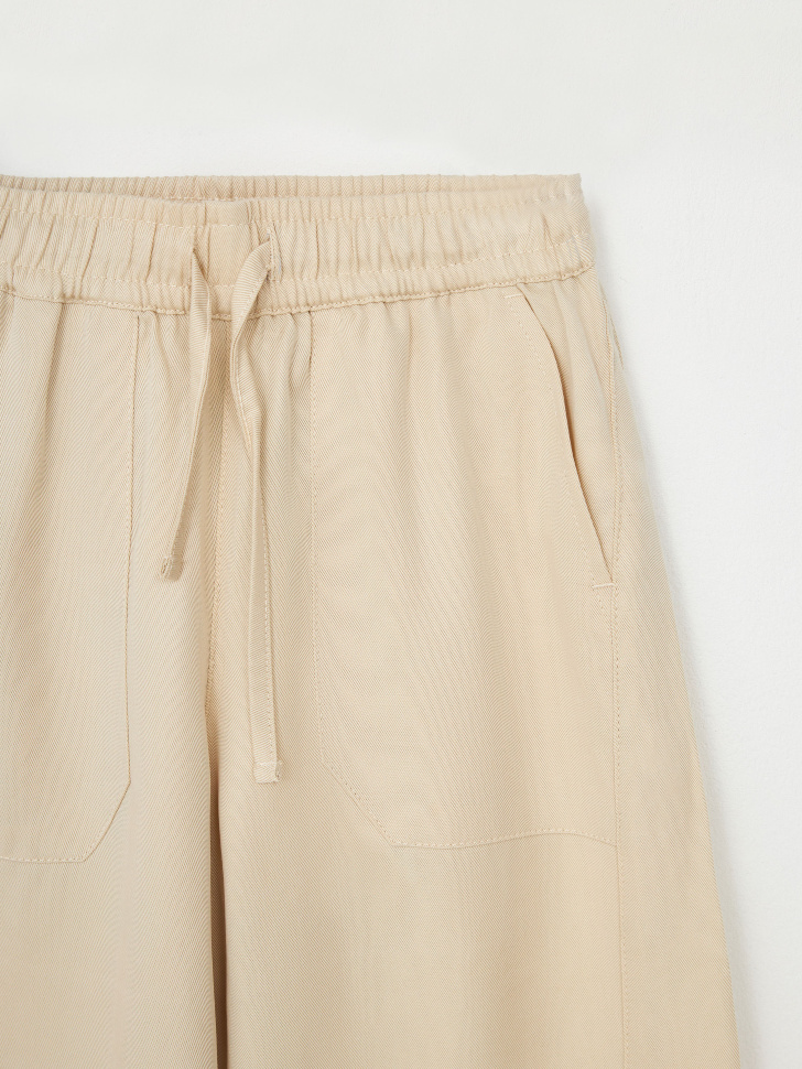 Широкие брюки из лиоцелла для девочек (бежевый, 92) sela 4680168512438 - фото 5