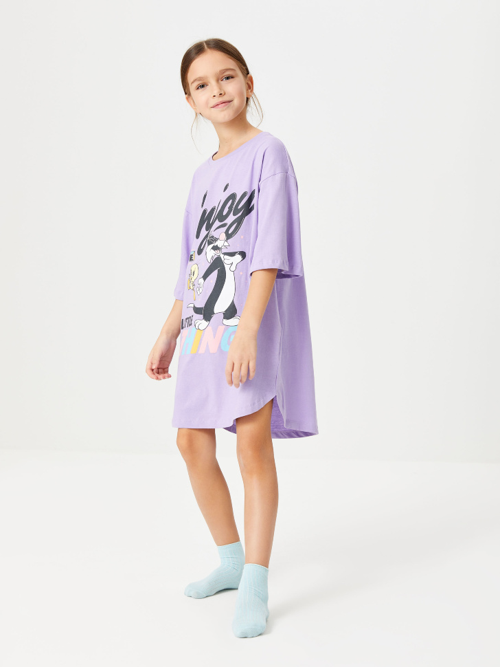 Ночная сорочка с принтом  Looney Tunes для девочек (фиолетовый, 134-140)