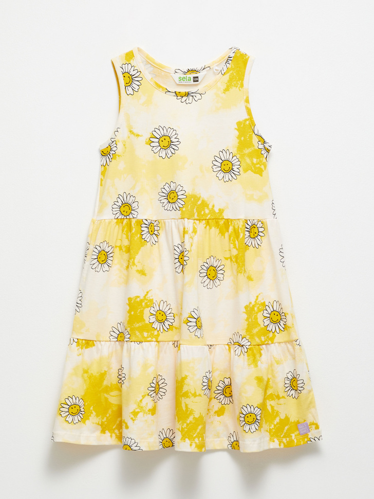 Трикотажное платье с принтом для девочек (желтый, 134) sela 4680129766375 - фото 2