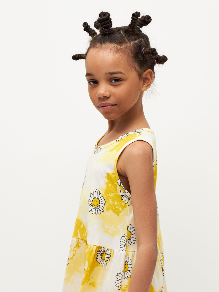 Трикотажное платье с принтом для девочек (желтый, 134) sela 4680129766375 - фото 5